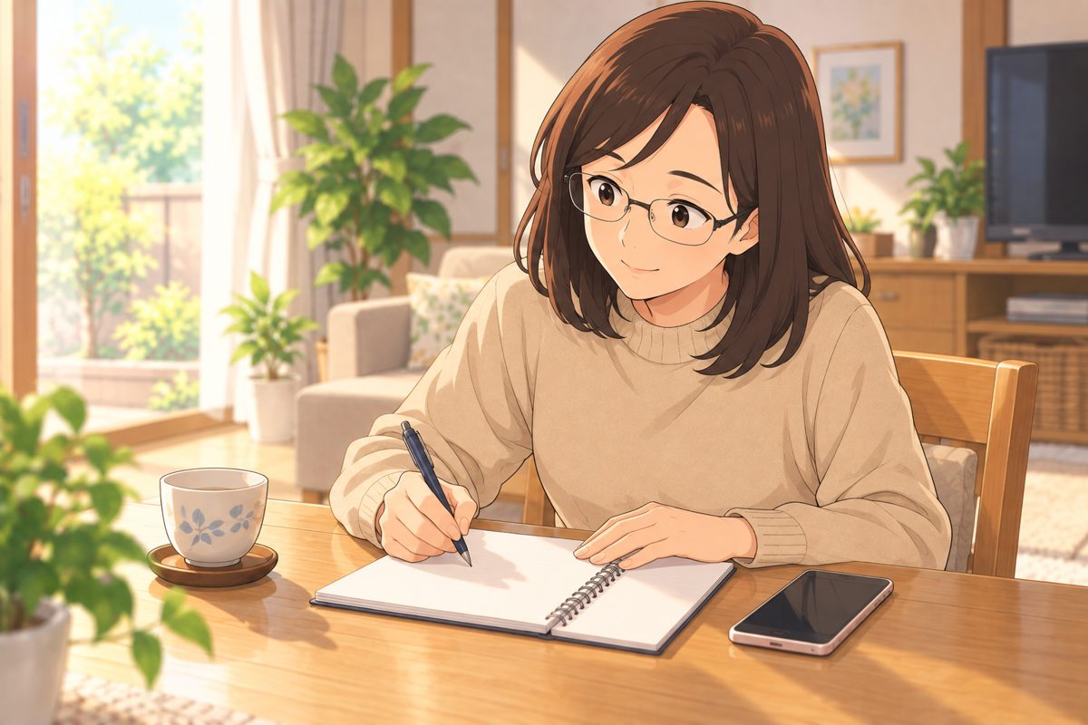 娘がメモ帳に書き出している
