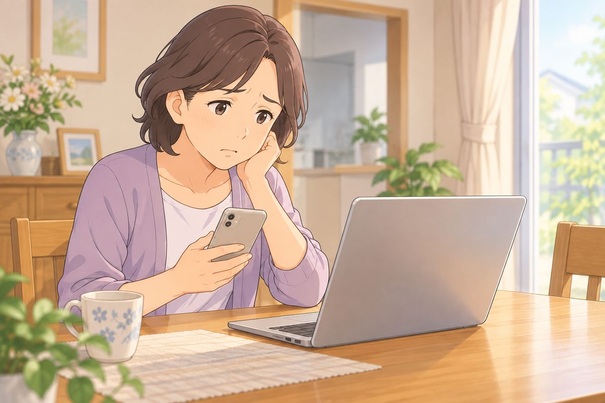 老人ホーム探しの場面のイラスト
