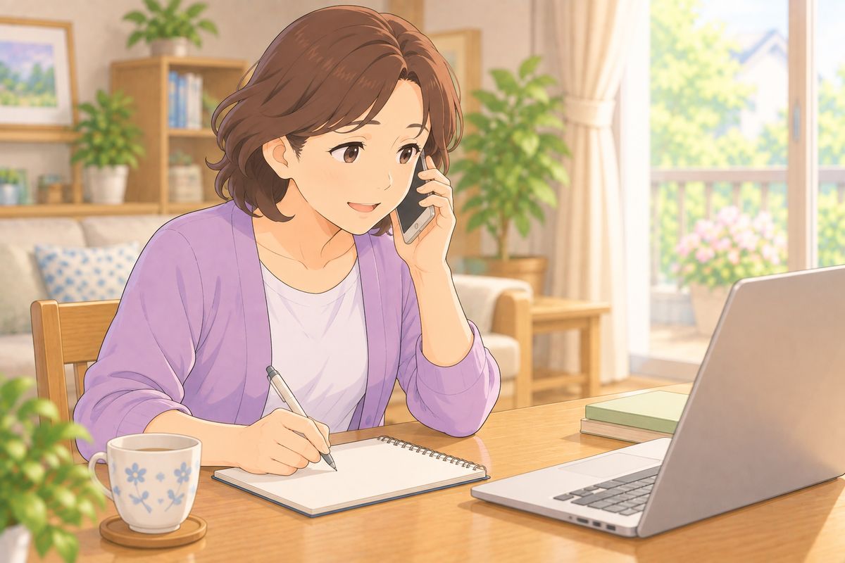 老人ホーム探しの場面のイラスト