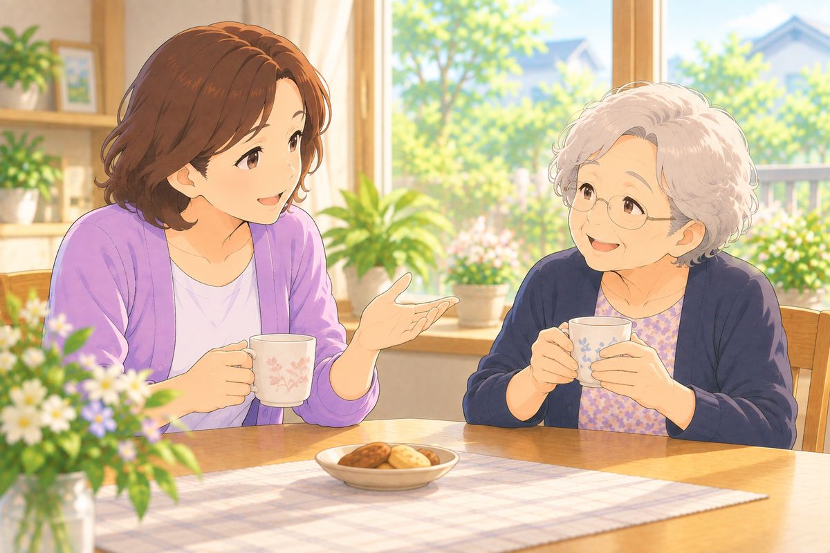 老人ホーム探しの場面のイラスト