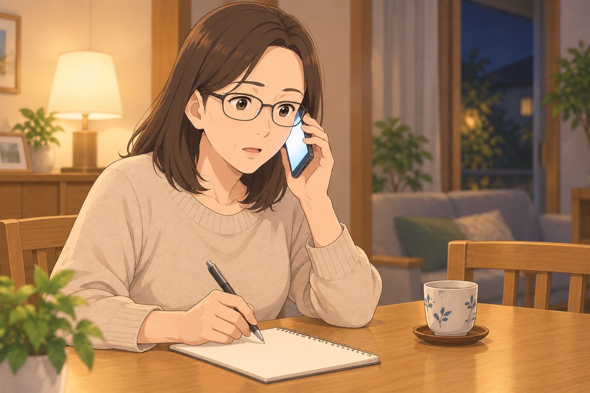 娘がメモを見ながら、電話で様子を伝えている